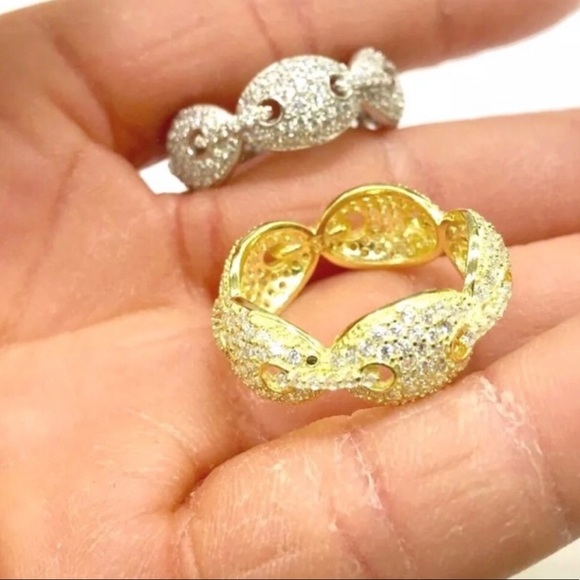 925 Sterling Silver ICED OUT BLING GUCCI LINK RING - Picture 4 of 8